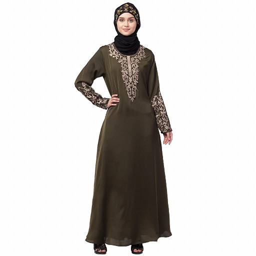 A-line abaya with Resham embroidery work- Olive Green